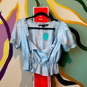 Light blue peasant style crop top size medium